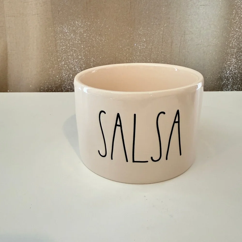 Rae Dunn Salsa Ceramic Bowl Artisan Collection Magenta Cream Black LL Font